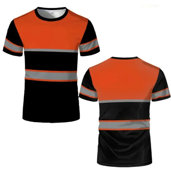 Simple Stripe Safety Work T Shirts Summer Casual Short Sleeve 3D Printed Crew Neck T-shirts Fashion Outdoor Oversized Tees Tops - Image 4