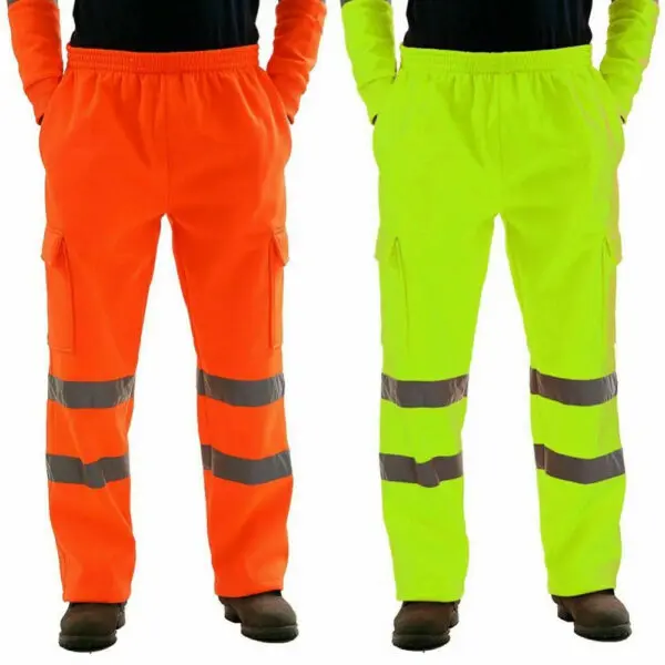 Fleece Men Work Pants Reflective Strips Warming Safety Pants Outdoor Mens Work Uniform Bottoms Safety Sweatpants Running Pants