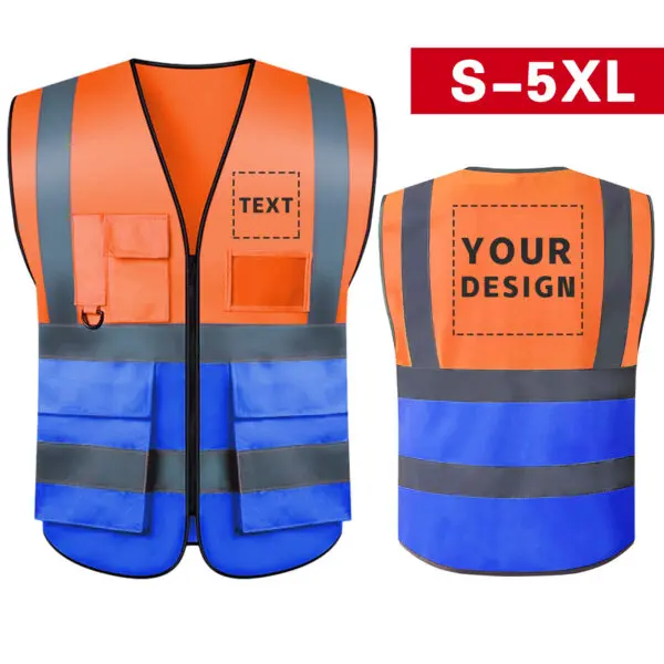 S-5XL Custom LOGO Safety Vest with Pockets and Zipper High Visibility Construction Vest Workwear - Image 7