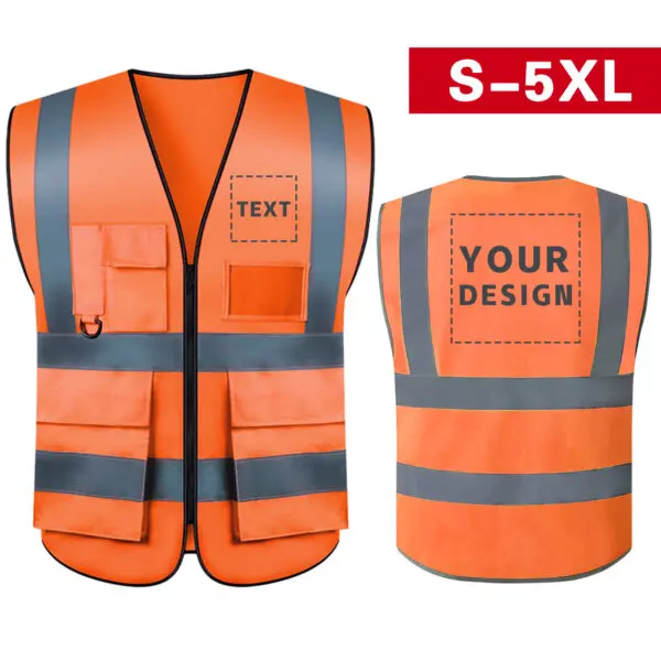 S-5XL Custom LOGO Safety Vest with Pockets and Zipper High Visibility Construction Vest Workwear - Image 9