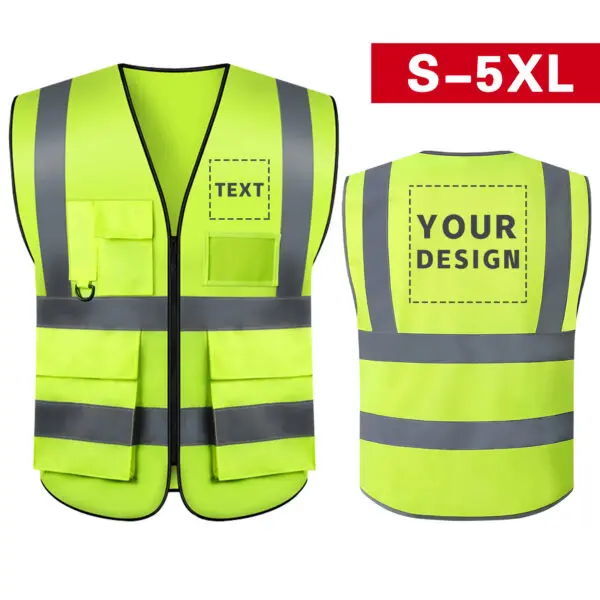 S-5XL Custom LOGO Safety Vest with Pockets and Zipper High Visibility Construction Vest Workwear - Image 10
