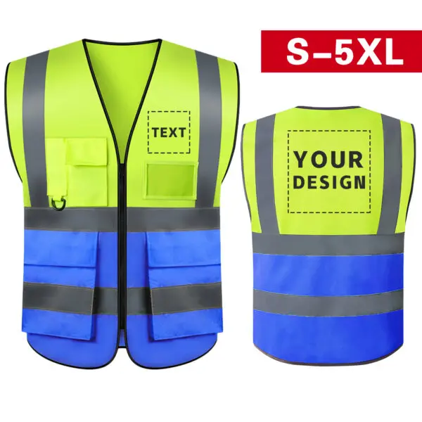 S-5XL Custom LOGO Safety Vest with Pockets and Zipper High Visibility Construction Vest Workwear - Image 11