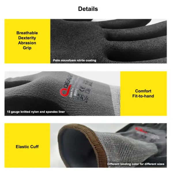 QEAR SAFETY General Purpose Micro Sandy Nitrile Rubber Palm Coated Work Gloves, Abrasion, Grip, Breathable Anti-hand-fatigue - Image 5