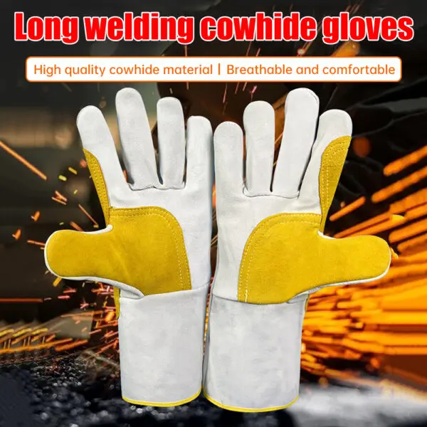 1 Pair Long Welding Gloves Soft Leather Electric Welder Labor Protection Site Durable Thick Industrial Protective Equipment - Image 2