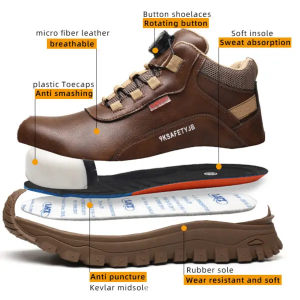 Rotating Button Indestructible Shoes Safety Boots Men Steel Toe work Boots Waterproof Non-slip Puncture-Proof Protective Shoes - Image 3