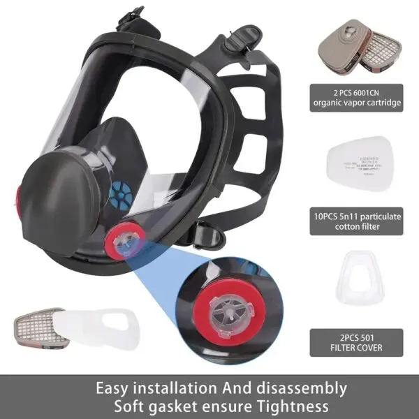 6800 Anti-Fog Full Face Gas Mask with Dust Filter for Industrial Paint, Spray, Vaccination, Safety, and Formaldehyde Protection - Image 3