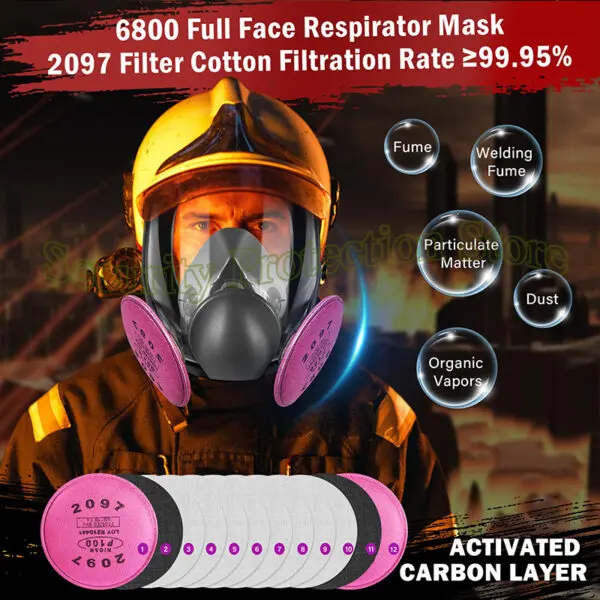 Full Face Respirator 6800 Mask NIOSH Silicone Face Seal Reusable Respirator Mask with Filters 60923 2097 for Paint Spray Dust - Image 5