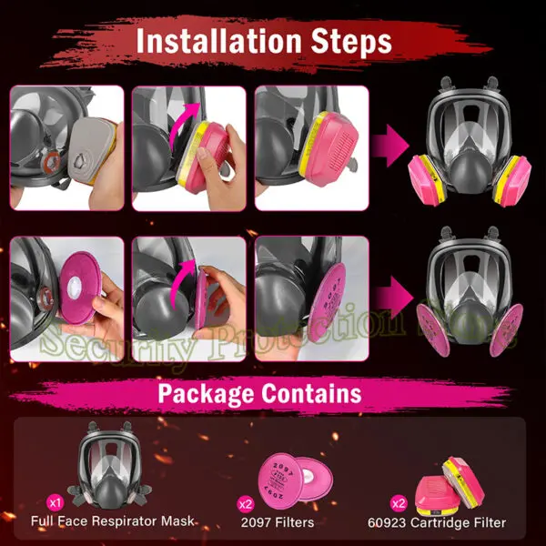 Full Face Respirator 6800 Mask NIOSH Silicone Face Seal Reusable Respirator Mask with Filters 60923 2097 for Paint Spray Dust - Image 6