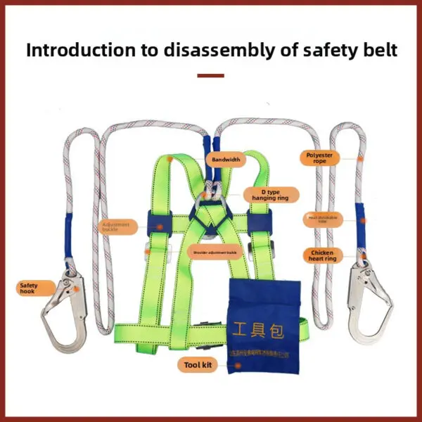Half-body Three-point Anti-drop Seat Belt High-altitude Work Fall Protection Construction Polyester Double-back Seat Belt - Image 3