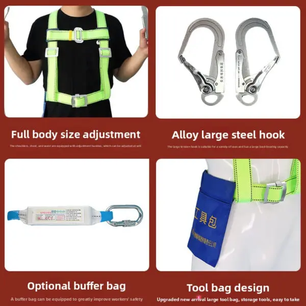 Half-body Three-point Anti-drop Seat Belt High-altitude Work Fall Protection Construction Polyester Double-back Seat Belt - Image 4