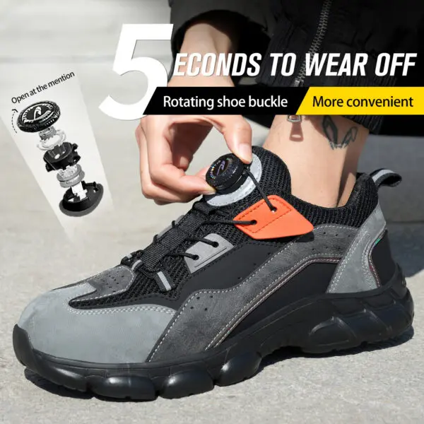 Steel Toe Safety Shoes Men, Anti-Puncture Anti-Smash Non Slip Industrial Work Boots Lightweight Breathable Rotating Button Shoes - Image 2