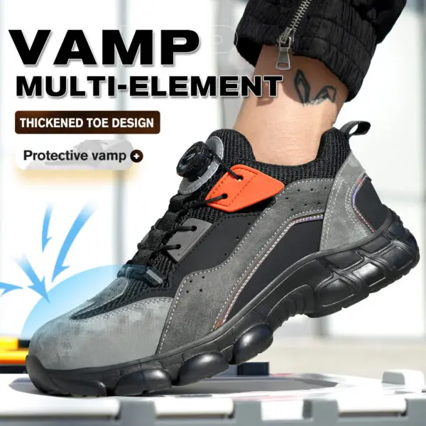 Steel Toe Safety Shoes Men, Anti-Puncture Anti-Smash Non Slip Industrial Work Boots Lightweight Breathable Rotating Button Shoes - Image 5
