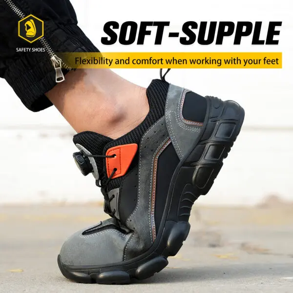 Steel Toe Safety Shoes Men, Anti-Puncture Anti-Smash Non Slip Industrial Work Boots Lightweight Breathable Rotating Button Shoes - Image 6