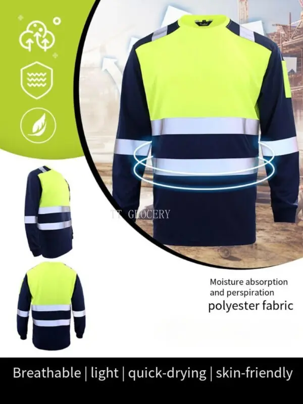 High Visibility Safety Work Shirts Summer Breathable Work T Shirt Reflective T-shirt Quick Dry Hi Vis Shirts Safety Clothing - Image 4