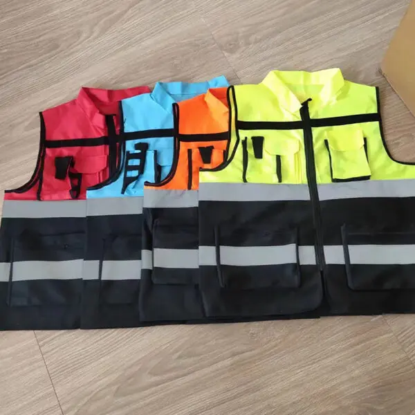 Custom LOGO Two Tone Safety Vests with Pockets and Zipper High Visibility Construction Working Vest Hi Vis Workwear - Image 6