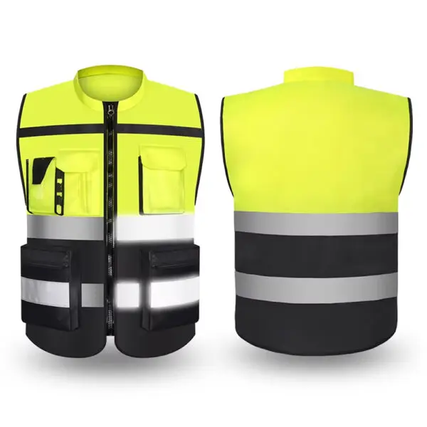 Custom LOGO Two Tone Safety Vests with Pockets and Zipper High Visibility Construction Working Vest Hi Vis Workwear - Image 7