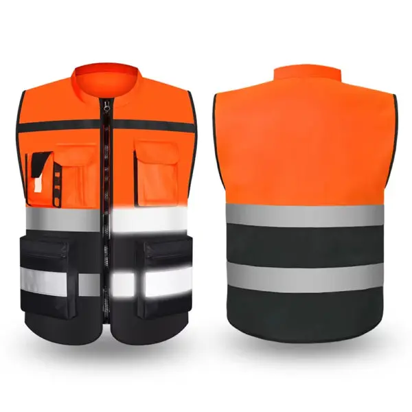Custom LOGO Two Tone Safety Vests with Pockets and Zipper High Visibility Construction Working Vest Hi Vis Workwear - Image 9