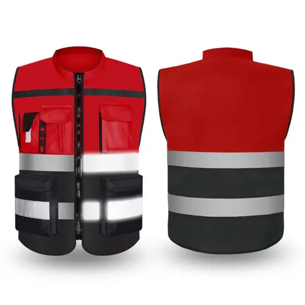 Custom LOGO Two Tone Safety Vests with Pockets and Zipper High Visibility Construction Working Vest Hi Vis Workwear - Image 10