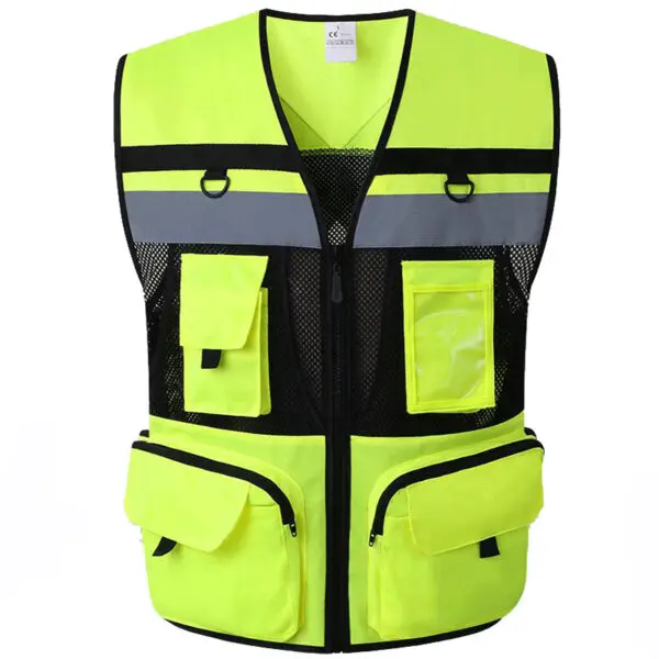 High Visibility Safety Vest Work Clothes with Zipper front Multi-Pocket Traffic Construction Site Safety Clothing - Image 2