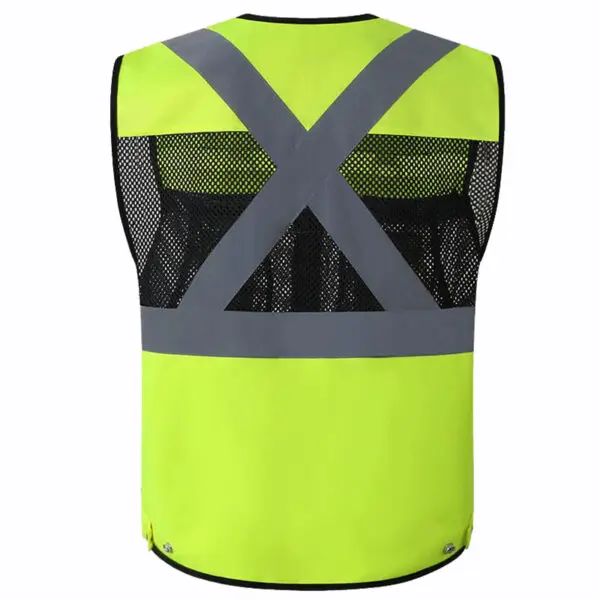High Visibility Safety Vest Work Clothes with Zipper front Multi-Pocket Traffic Construction Site Safety Clothing - Image 3