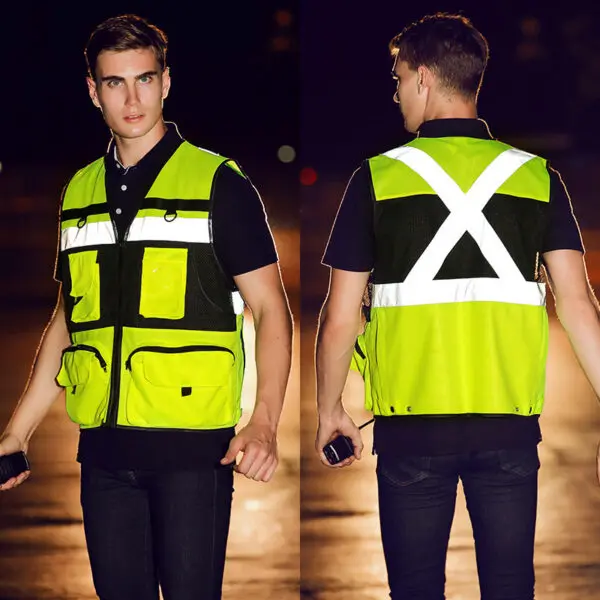 High Visibility Safety Vest Work Clothes with Zipper front Multi-Pocket Traffic Construction Site Safety Clothing - Image 4