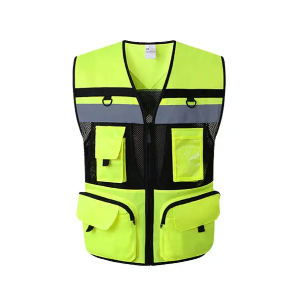 High Visibility Safety Vest Work Clothes with Zipper front Multi-Pocket Traffic Construction Site Safety Clothing - Image 5
