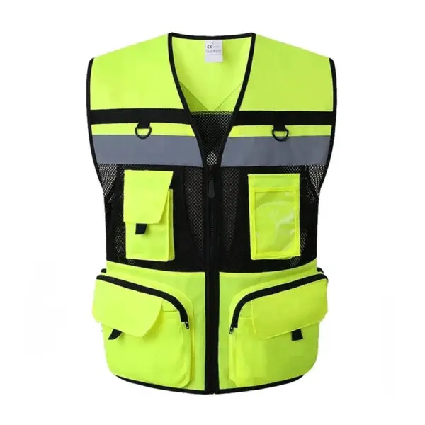 High Visibility Safety Vest Work Clothes with Zipper front Multi-Pocket Traffic Construction Site Safety Clothing - Image 7