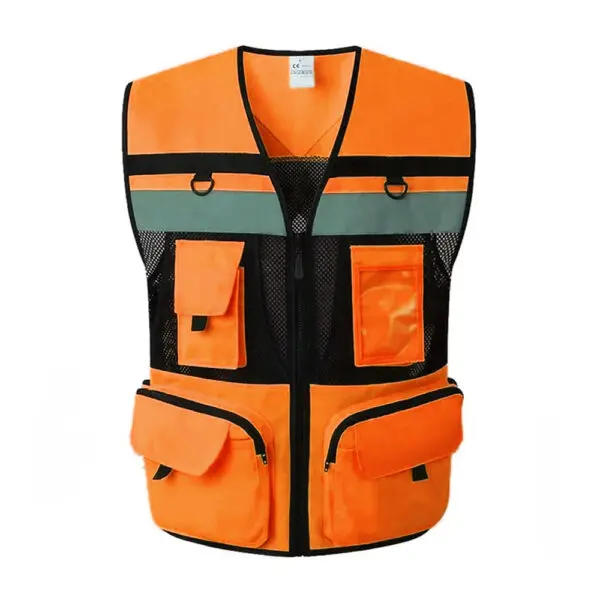 High Visibility Safety Vest Work Clothes with Zipper front Multi-Pocket Traffic Construction Site Safety Clothing - Image 8