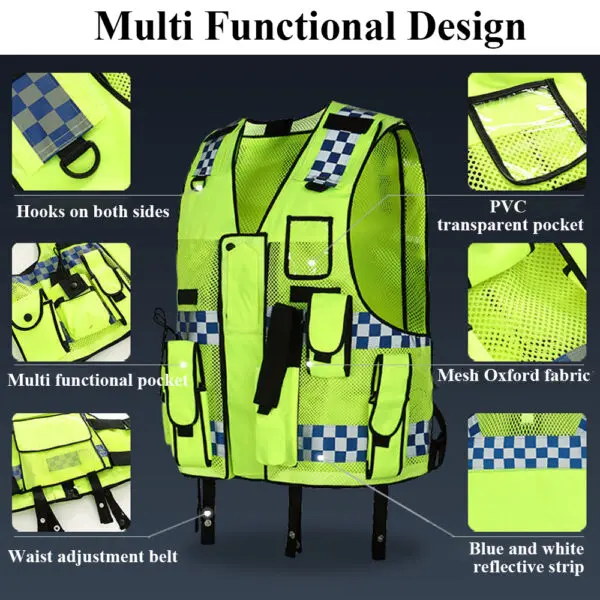 Multi Pocket Construction Vest Police Traffic Road Safety Protection Night Duty Working Clothes Hi Vis Workwear - Image 2