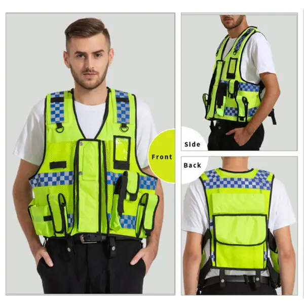 Multi Pocket Construction Vest Police Traffic Road Safety Protection Night Duty Working Clothes Hi Vis Workwear - Image 6