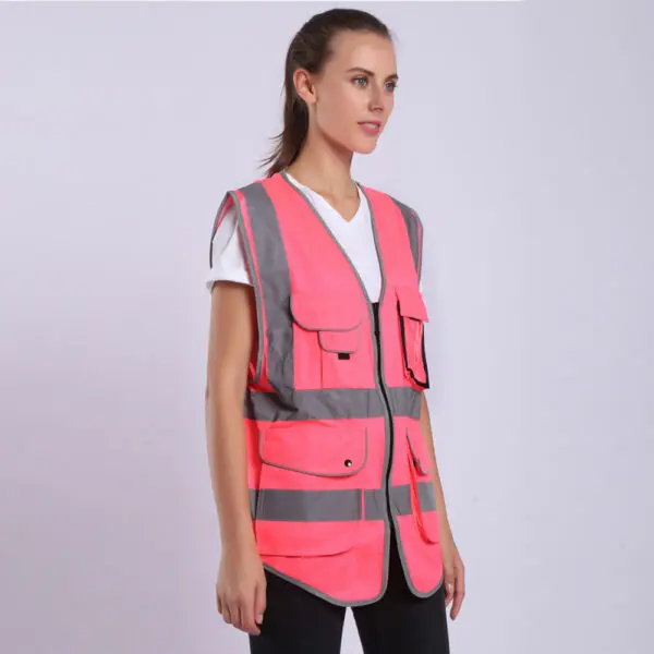 Pink Work Vest For Women Hi Vis Vest With Pockets And Zipper Uniforms - Image 5