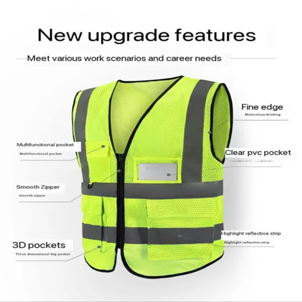 Construction Site Environmental Sanitation Reflective Clothing Fluorescent Mesh Safety Reflective Tank Top Peach Heart Mesh Yell - Image 3