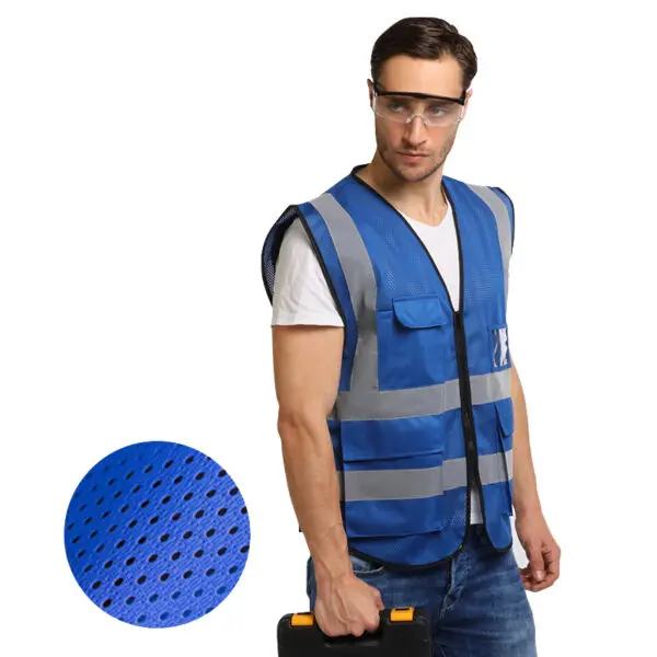 Multi Pockets Workwear Mesh Work Vest Traffic Road Construction Work Vest - Image 9