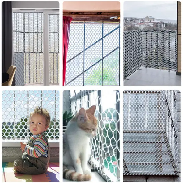 White Balcony Cat Pet Anti-Falling Net Garden Backyard Fence Mesh ...