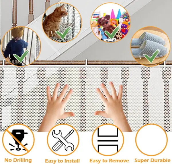 Kids Stairs Safety Net Durable Child Safety Protective Net Multipurpose Bannister Guard Deck Fence Fine Mesh for Balcony Stairs - Image 6