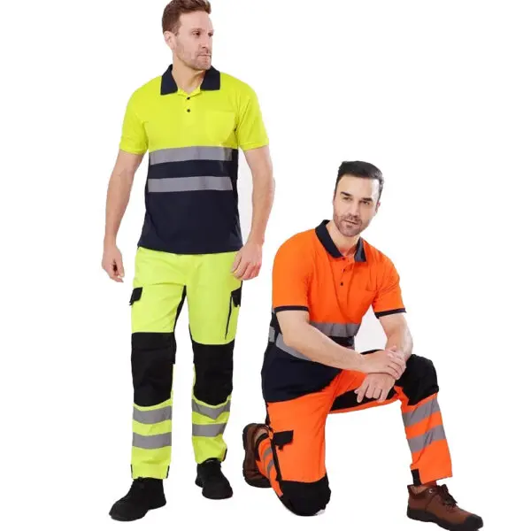 Work Hi Vis Polo T-Shirt High Visibility Reflective Tape Reflective Pants Man Work High Visibility Workwear