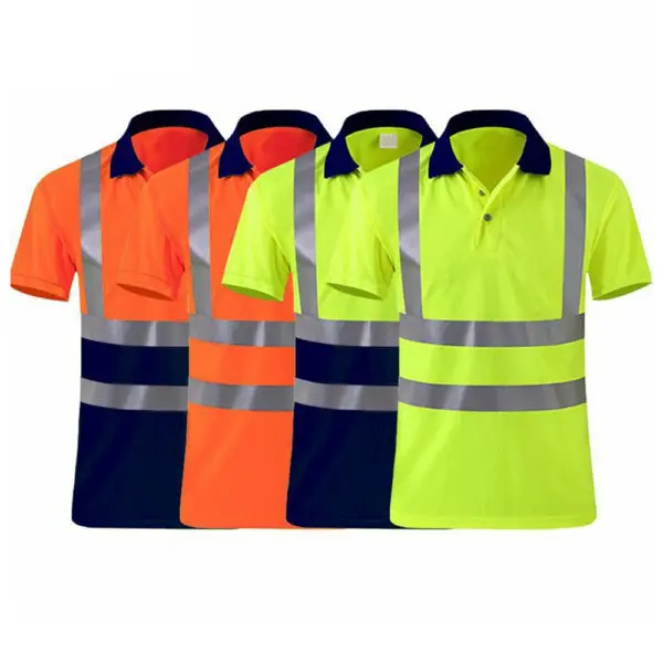 Reflective Polo Shirt Quick Drying Construction Site Worker Clothes Custom LOGO Short Sleeves Fluorescent T-shirt Workwear