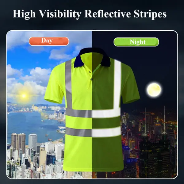 Reflective Polo Shirt Quick Drying Construction Site Worker Clothes Custom LOGO Short Sleeves Fluorescent T-shirt Workwear - Image 3
