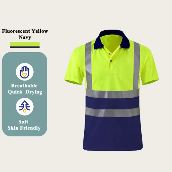 Reflective Polo Shirt Quick Drying Construction Site Worker Clothes Custom LOGO Short Sleeves Fluorescent T-shirt Workwear - Image 7