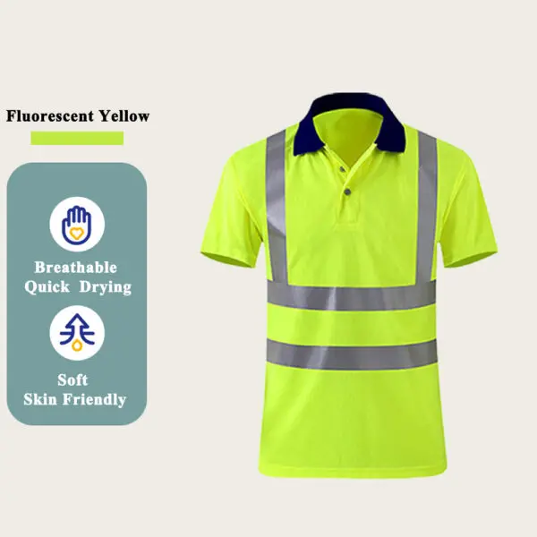 Reflective Polo Shirt Quick Drying Construction Site Worker Clothes Custom LOGO Short Sleeves Fluorescent T-shirt Workwear - Image 8