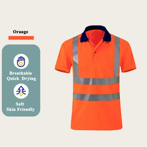Reflective Polo Shirt Quick Drying Construction Site Worker Clothes Custom LOGO Short Sleeves Fluorescent T-shirt Workwear - Image 9