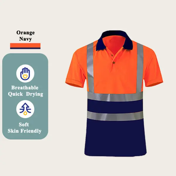 Reflective Polo Shirt Quick Drying Construction Site Worker Clothes Custom LOGO Short Sleeves Fluorescent T-shirt Workwear - Image 10