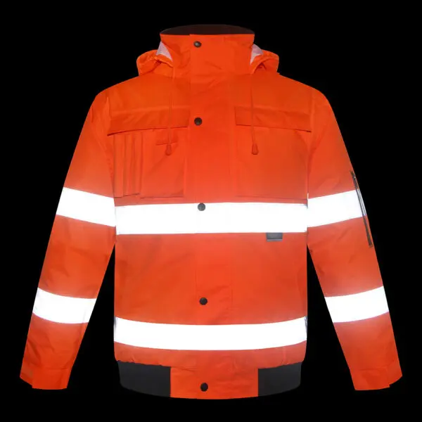Winter High Visibility Warm Jacket for Men Fluorescent Orange Waterproof Jacket Reflective Bomber Jacket Workwear - Image 4