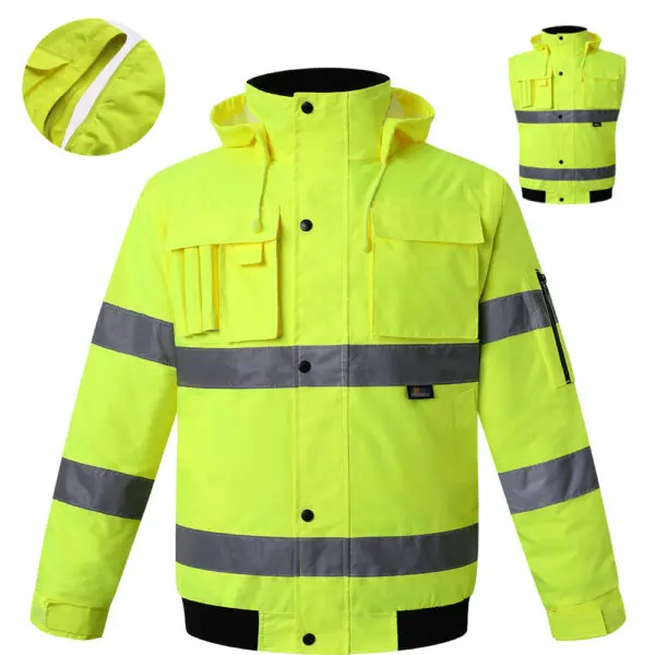 Winter High Visibility Warm Jacket for Men Fluorescent Orange Waterproof Jacket Reflective Bomber Jacket Workwear - Image 5