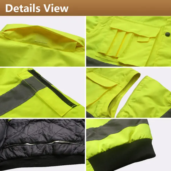 Winter High Visibility Warm Jacket for Men Fluorescent Orange Waterproof Jacket Reflective Bomber Jacket Workwear - Image 6