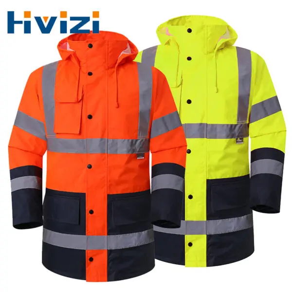 Men Parka Waterproof Thicken Coat Safety Jacket Reflective Hi Vis Workwear Clothes with Zipper Winter Jacket