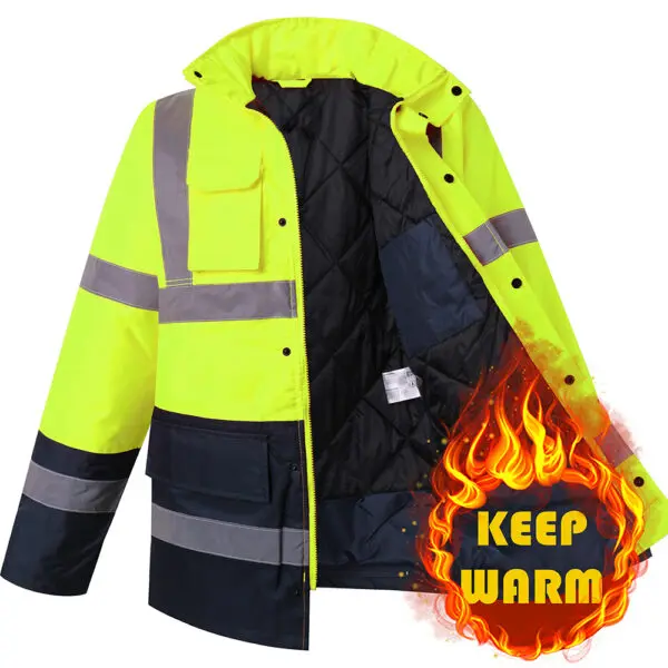 Men Parka Waterproof Thicken Coat Safety Jacket Reflective Hi Vis Workwear Clothes with Zipper Winter Jacket - Image 2
