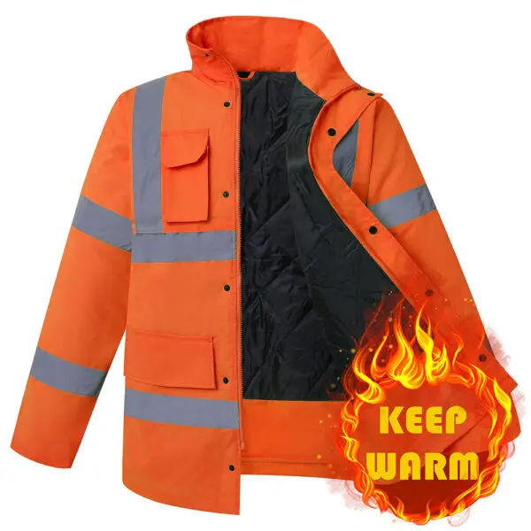 Men Parka Waterproof Thicken Coat Safety Jacket Reflective Hi Vis Workwear Clothes with Zipper Winter Jacket - Image 8