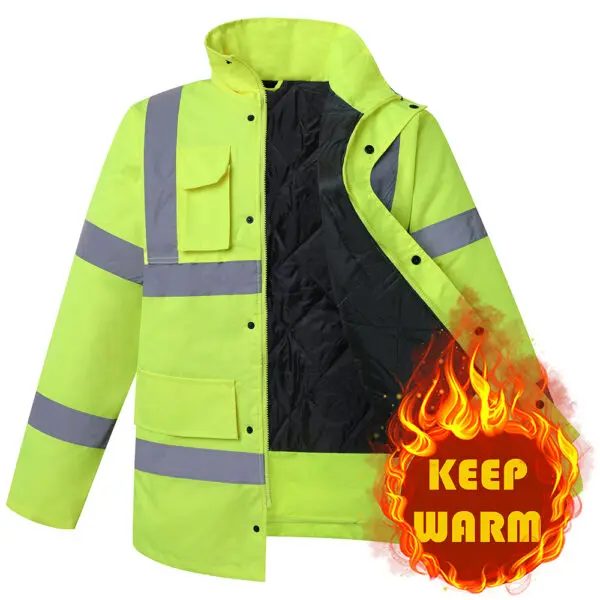 Men Parka Waterproof Thicken Coat Safety Jacket Reflective Hi Vis Workwear Clothes with Zipper Winter Jacket - Image 9