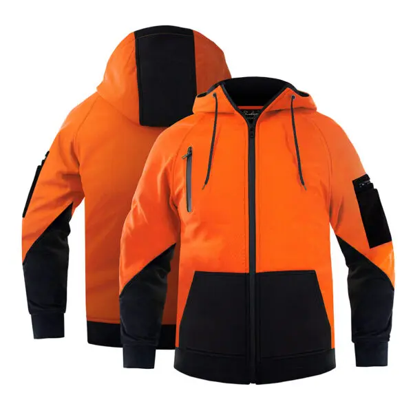 Men's Yellow Black High Visibility Safety Softshell Jacket Hi Vis Fleece jacket With Reflective Tripes Workwear Safety Hoodied - Image 2